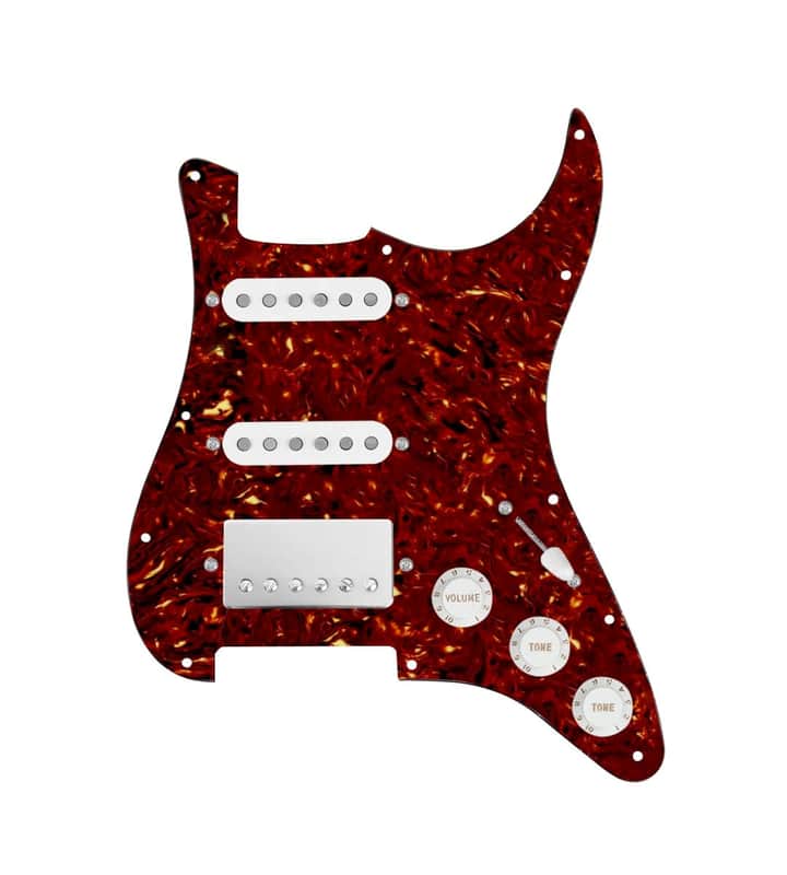 920D Custom HSS Loaded Pickguard For Strat With A Nickel Cool Kids Humbucker, White Texas Grit Pickups, Black Knobs, and Tortoise Pickguard image 1
