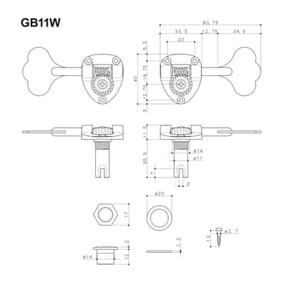 NEW Gotoh GB11W 4 In-Line Bass LEFTY Tuners Tuning Keys LEFT Handed COSMO BLACK image 2