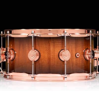 DW Collector's Series 6.5x14 Koa on 12ply VLT Shell with Copper Hardware - Natural to Candy Black Burst image 3