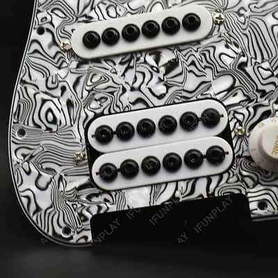 HSH Stratocaster Strat Style Zebra White Loaded Prewired Pickguard, Large Pole Pickups image 4