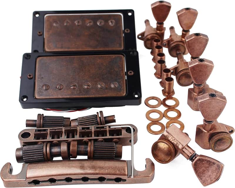 Bronze Electric Guitar Accessories Set, Locking Tuners (3R + 3L), Pickup, Bridge and Tailpiece Replacement image 1