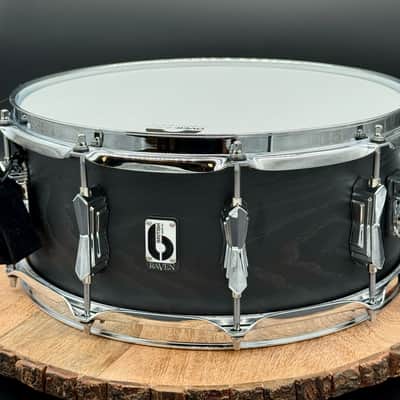 British Drum Company Raven 14x6" Birch / Ash 10-Lug Snare Drum - Black Ash Satin. Free Shipping image 2