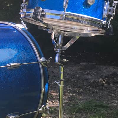 Vintage 1960s Gretsch Round Badge 2-Piece Blue Sparkle Glass Glitter Jazz Drums Virgin Bass Snare USA Jasper Shells 14/22 image 5