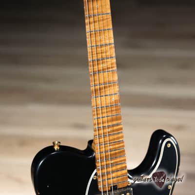 Shabat Lion Special Mahogany Humbucker Guitar w/ Flame Maple Neck – Black image 4