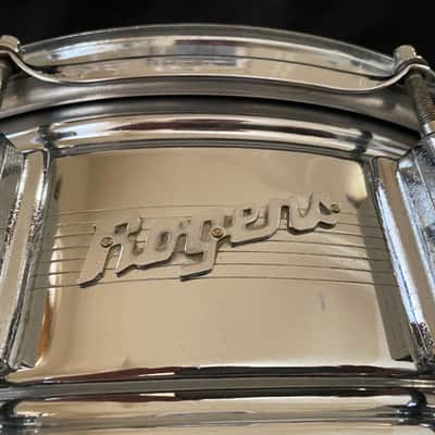 RARE Vintage Rogers "7-Line" w/ Tall Boy Hoop Dyna-Sonic Snare Drum 5"x14" Chrome Over Brass image 3