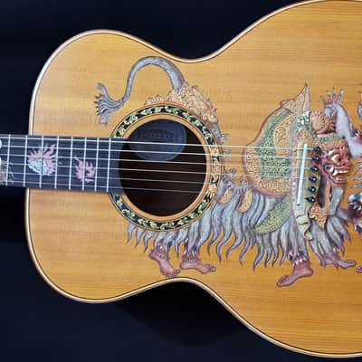Blueberry Left Handed Handmade Acoustic Guitar Grand Concert Balinese Barong Motif New In Stock image 8