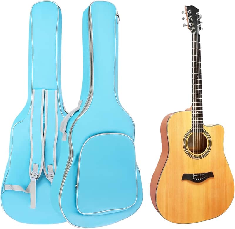 Acoustic Guitar Bag 40 41 Inch, Double Shoulder Adjustable Straps Guitar Case, Waterproof Soft Padded Guitar Gig Bag, Large Capacity Backpack for Acoustic Classical Guitar Lover (Light Blue) image 1