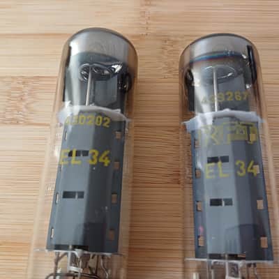 Beautiful NOS RFT  EL34 6CA7  early SHORT BASE model !!! perfectly matched pair  great Mullard substitute Orange Hiwatt Marshall Bild 8