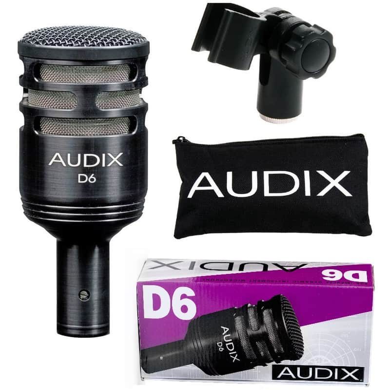 AUDIX D6 MICROFONO DINAMICO CARDIODE CASSA TOM TIMPANO GRANCASSA + CLAMP + BORSA image 1