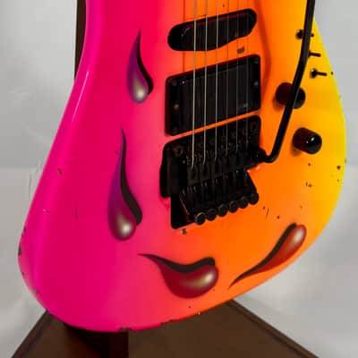 Zion Radicaster Super Strat Custom 1980’s - Pink / Red Neon Dancing Blood image 2