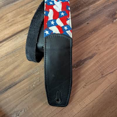 Unbranded Guitar Strap 2.5" Leather Ends Flag Graphics Great Condition image 1