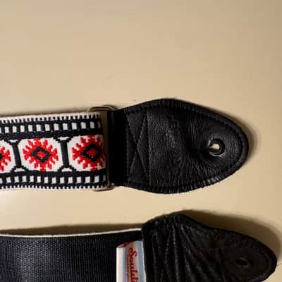 Souldier Pillar Seatbelt Guitar Strap — Red/White/Black Jacquard — Made in USA image 4