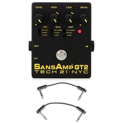 Tech 21 SansAmp GT2 Tube Amp Emulator Pedal with 3 Patch Cables image 2