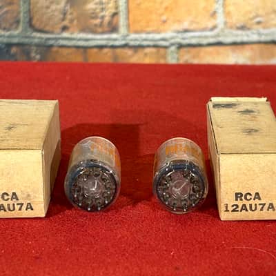 RCA Vintage Pair 12AU7 Preamp/Amplifier Vacuum Tubes 1960s - Clear Glass / Red Letter image 1