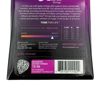 Elixir 11102 80/20 Bronze Acoustic Guitar Strings with NANOWEB. Medium 13-56 image 2