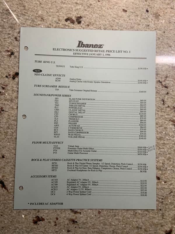 Vintage 1996 Ibanez Electronics Suggested Retail Price List! image 1