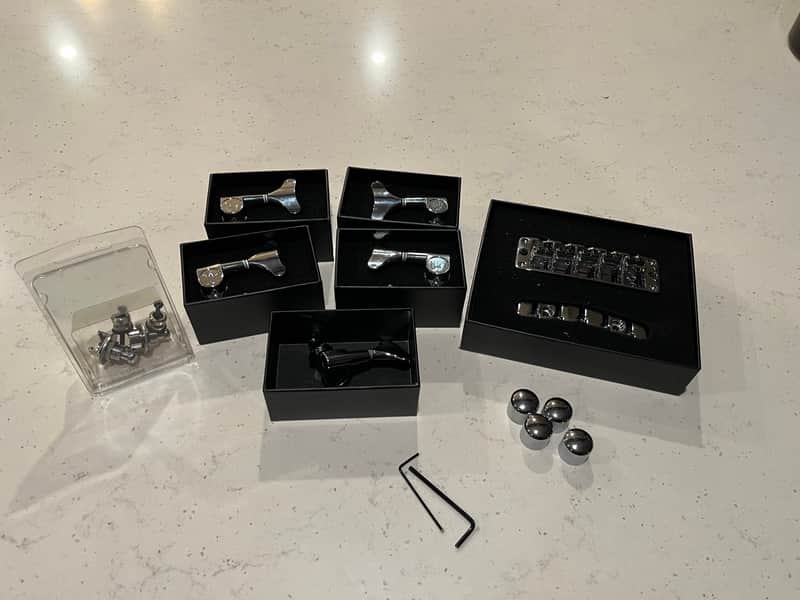 Warwick Hardware Kit 2024 - Silver 5 String Bridge Tailpiece Tuners Strap Locks image 1