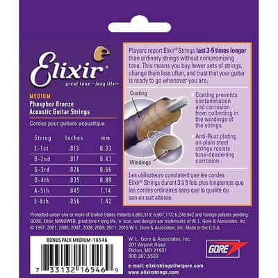Elixir Limited Edition 3-Pack 16102 Phosphor Bronze NANOWEB Acoustic Guitar Strings Medium 13-56 image 3