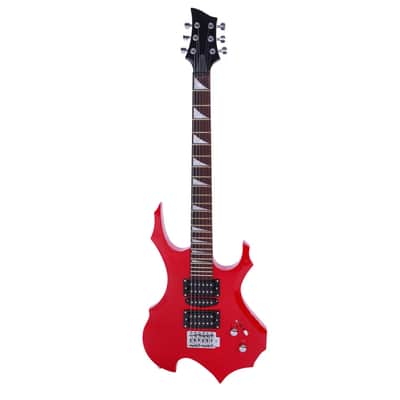 Cxxss Novice Flame Shaped Electric Guitar HSH Pickup Bag Strap Paddle Rocker Cable Wrench Tool - Red image 1