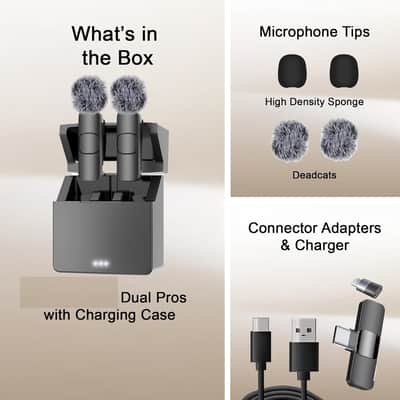 Wireless Microphone for iPhone, iPad, Android, Lavalier Microphone for Video Recording - 2 Pack iPhone Mic Crystal Clear Recording with USB-C for Podcast, ASMR (with Charging Case) image 2