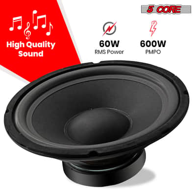 5 Core 10 Inch Subwoofer pair 600W Car Audio Sub Woofer 4 Ohm w Deep Bass Replacement Loud Speaker image 3