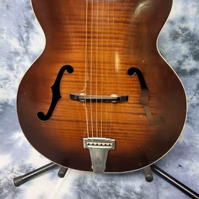 Vintage RARE 1940's Regal Arch Top and Back Faux Tiger Stripe Sunburst Acoustic Guitar Pro Setup New Strings Hard Shell Case image 2