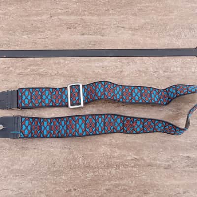 Vintage 1970's Ace-Style Guitar Strap! Blue, Red Heart Pattern, Metal Buckle! Original Case Candy! image 2