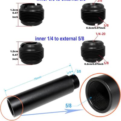 13 Pack Microphone Stand Adapter Screws with Extension Tube,Black Aluminum Alloy,3/8 to 5/8 and 1/4 Threaded Screw Mount for Mic Boom Arm,Camera Tripod,Projector Stand Arm,Fill Light image 2