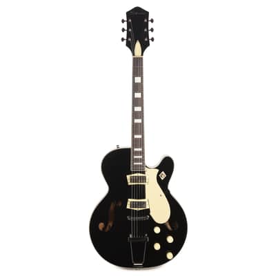 Silvertone 1446 TBK Single Cut Semi-Hollow Electric Guitar w/ Trapeze Tailpiece Gloss Black Pre-Order image 4