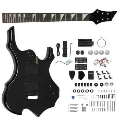 Cxxss DIY 6 String Flame Shaped Style HSH Electric Guitar Kits with Mahogany Body, Maple Neck and Accessories - Black image 9