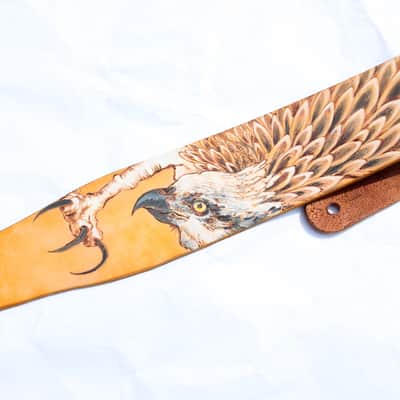 burnyblack custom guitar strap leather - osprey yellow image 16