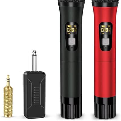 Wireless Microphones, Professional UHF Metal Dual Handheld Cordless Dynamic Mic System with Rechargeable Receiver, 1/4" Output, 160ft Range, Auto Connect for Karaoke, Party Singing, Church, Speech, DJ image 1