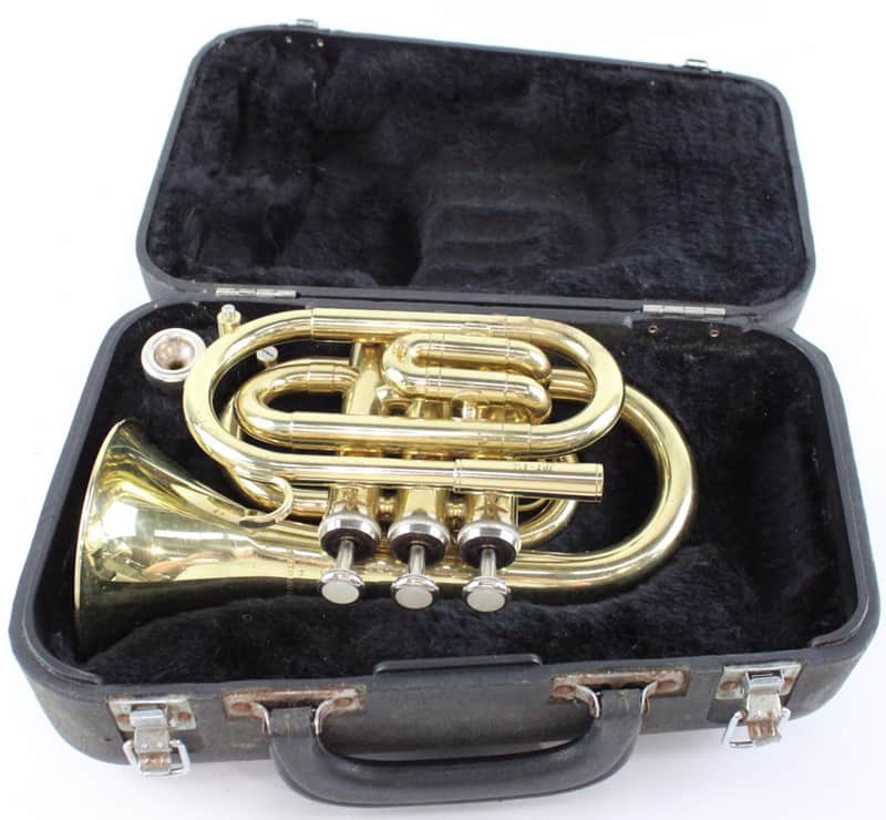 Rare Jupiter Pocket Trumpet in Branded Hardcase c1980s/90s - Working well with dented Bell - Bargain offer ! image 1