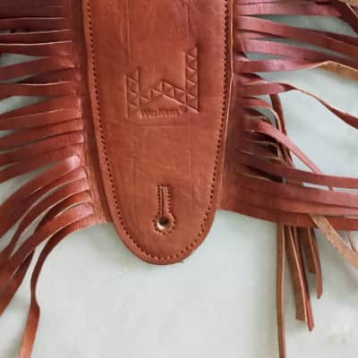 Leather Guitar Strap 3 Inches Wide Padded Soft Western Style Fringes Acoustic Electric Bass Straps BROWN image 5