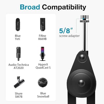 Boom Arm Microphone Stand, Max Load 4.4 Lbs Desk Mic Arm Stand For Quadcast S Solocast Sm7B At2020 Fifine Am8 Razer Seiren Mini image 6