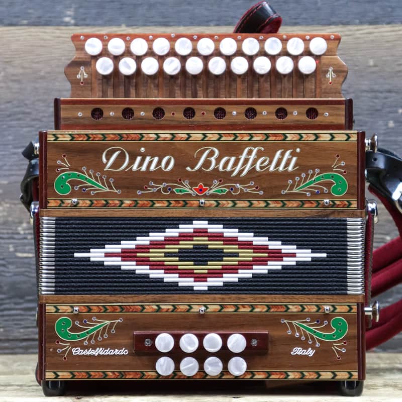 Dino Baffetti 85 LN Eight Bass Series 21-Button Walnut Diatonic Accordion w/Case image 1
