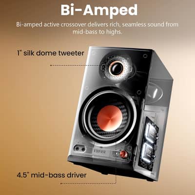 Edifier MR4.5 Bi-Amped Studio Monitor, 80W RMS Bookshelf Speakers - Black image 2