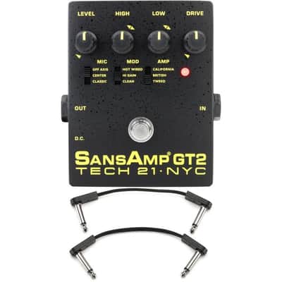 Tech 21 SansAmp GT2 Tube Amp Emulator Pedal with 3 Patch Cables image 3
