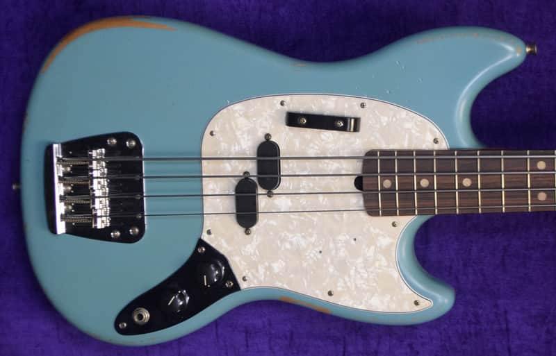 Fender Mustang Justin Meldal-Johnsen (JMJ) Short Scale, Daphne Blue with Rosewood image 1