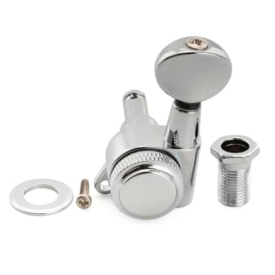 Brio Pro Left-Handed Locking Tuners — 6-in-Line | 18:1 Ratio | Vintage Oval Buttons - Chrome image 2