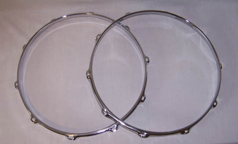 Immagine 14" Chrome Over Steel 10 Lug Triple Flanged Snare Drum Hoop Set - 1
