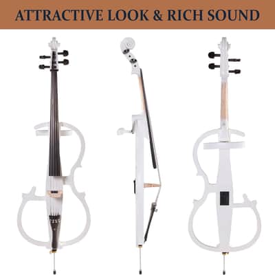 4/4 Electric Cello with Ebony Fittings, Professional Silent Electric Cello Kit with Bow, Rosin, Aux Cable and Headphone, Musical Instrument for Beginners, Pearl White image 2