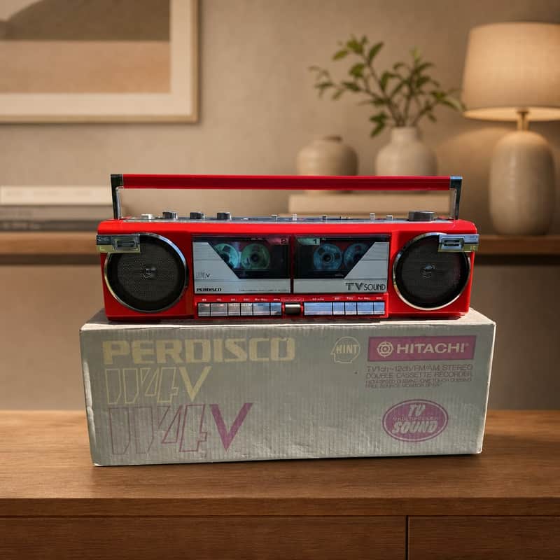 Hitachi W4V Rare Vintage MINT Cassette Boombox Warranty Tested Red +original Box image 1