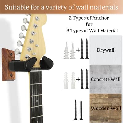 Guitar Wall Mount 2 Pack, Auto Lock Black Walnut Wood Guitar Hanger, Guitar Wall Hangers, Guitar Holder Hook Wall Stand for Classical, Acoustic, Electric Guitar, Banjo, Bass, Gift for Guitar Player image 4