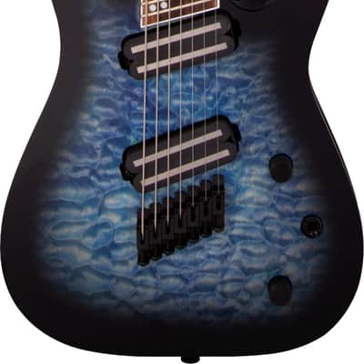 Jackson X Series Soloist Arch Top SLATX7Q MS Electric Guitar. Laurel FB, Multi-Scale, Transparent Blue Burst image 1