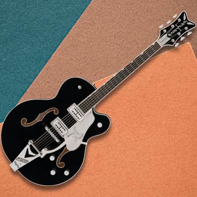 Gretsch Falcon Hollow Body 6-String Right-Handed Electric Guitar with String-Thru Bigsby Bridge, Maple Body, and Ebony Fingerboard (Black) image 5