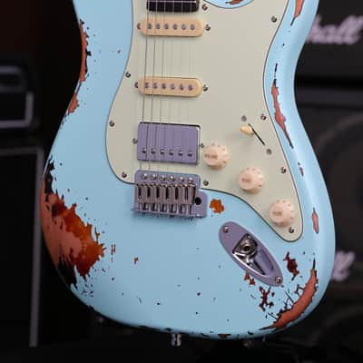 Dhatarattha HSS Strat-Style – Surf Blue Nitro Relic image 4