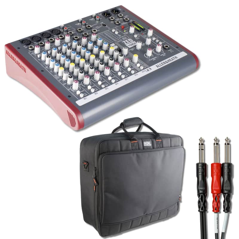 Allen & Heath ZED-10FX 10-Channel Mixer with Gator G-MIXERBAG-2118 Mixer Bag and Hosa STP-201 1/4" TRS to 1/4" TS Cable image 1