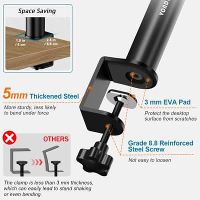 Pair of Studio Monitor Speaker Stands with 12° Tilt, Height Adjustable 10.4"-15.4", Heavy Duty Desktop Desk Clamp Mount for Monitor Speakers, Laptop, Projector & CD Player image 6