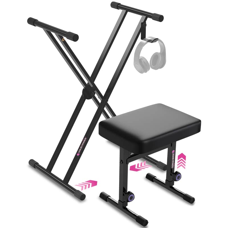 Liquid Stands Piano Keyboard Stand and Piano Bench - X-Style Adjustable and Portable Heavy Duty Music Keyboard Piano Stand and Seat image 1